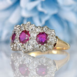 Ellibelle Jewellery Antique Edwardian Ruby & Old-Cut Diamond 18ct Gold Triple Cluster Ring