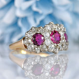Ellibelle Jewellery Antique Edwardian Ruby & Old-Cut Diamond 18ct Gold Triple Cluster Ring