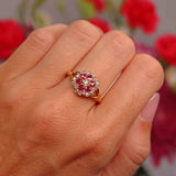 Ellibelle Jewellery Antique Edwardian Ruby & Old-Mine-Cut Diamond 18ct Gold Cluster Ring