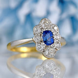 Ellibelle Jewellery Antique Edwardian Sapphire & Diamond 18ct Gold Platinum Ring