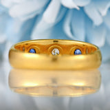 Ellibelle Jewellery Antique Edwardian Sapphire & Diamond 18ct Gold Three-Stone Starburst Gypsy Ring