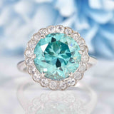 Ellibelle Jewellery Antique Edwardian Style Blue & White Zircon Cluster Ring (8.55ct)