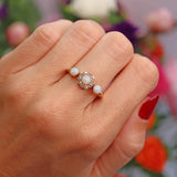 Ellibelle Jewellery Antique Edwardian Three-Stone Opal & Old-Mine Diamond 18ct Gold Ring