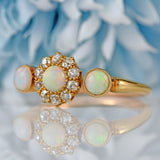 Ellibelle Jewellery Antique Edwardian Three-Stone Opal & Old-Mine Diamond 18ct Gold Ring