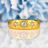 Ellibelle Jewellery Antique Old Cut Diamond 18ct Gold Three-Stone Gyspy Ring