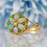 Ellibelle Jewellery Antique Opal, Old-Cut Diamond & Green Gem 18ct Gold Ring