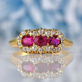 Ellibelle Jewellery Antique Ruby & Diamond 18ct Gold Cluster Ring - Chester 1901
