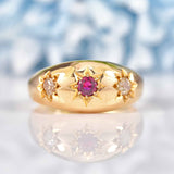 Ellibelle Jewellery Antique Ruby & Old-Cut Diamond 18ct Gold Gypsy Ring
