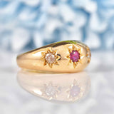 Ellibelle Jewellery Antique Ruby & Old-Cut Diamond 18ct Gold Gypsy Ring