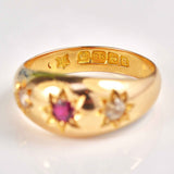 Ellibelle Jewellery Antique Ruby & Old-Cut Diamond 18ct Gold Gypsy Ring
