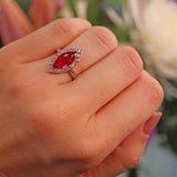 Ellibelle Jewellery Antique Ruby & Rose Cut Diamond Gold Marquise Ring