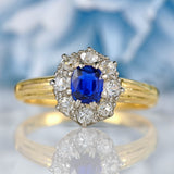 Ellibelle Jewellery Antique Sapphire & Old Cut Diamond 18ct Gold Cluster Ring (0.42cts)