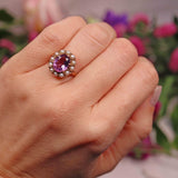 Ellibelle Jewellery Antique Style Amethyst & Pearl Gold Cluster Ring