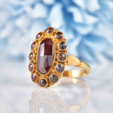 Ellibelle Jewellery Antique Style Garnet 14ct Gold Oval Cluster Ring