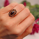 Ellibelle Jewellery Antique Style Garnet 14ct Gold Oval Cluster Ring