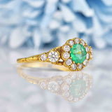Ellibelle Jewellery Antique Style Natural Emerald & Diamond Gold Engagement Ring