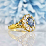 Ellibelle Jewellery Antique Style Natural Sapphire & Diamond 18ct Gold Engagement Ring
