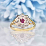 Ellibelle Jewellery Antique Style Ruby & Diamond 9ct Gold Daisy Cluster Ring