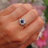 Ellibelle Jewellery Antique Style Sapphire & Diamond 9ct Gold Daisy Cluster Ring