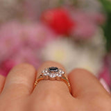 Ellibelle Jewellery Antique Style Sapphire & Diamond 9ct Gold Daisy Cluster Ring