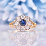 Ellibelle Jewellery Antique Style Sapphire & Diamond 9ct Gold Daisy Cluster Ring