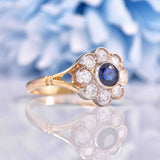 Ellibelle Jewellery Antique Style Sapphire & Diamond 9ct Gold Daisy Cluster Ring