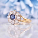 Ellibelle Jewellery Antique Style Sapphire & Diamond 9ct Gold Daisy Cluster Ring