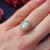 Ellibelle Jewellery Antique Victorian Australian Opal & Old-Cut Diamond 18ct Gold Cluster Ring