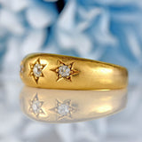 Ellibelle Jewellery Antique Victorian Diamond 18ct Gold Starburst Three-Stone Gypsy Ring