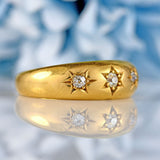 Ellibelle Jewellery Antique Victorian Diamond 18ct Gold Starburst Three-Stone Gypsy Ring
