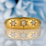 Ellibelle Jewellery Antique Victorian Diamond 18ct Gold Starburst Three-Stone Gypsy Ring