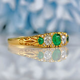 Ellibelle Jewellery Antique Victorian Emerald & Diamond 18ct Gold Five-Stone Ring