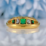 Ellibelle Jewellery Antique Victorian Emerald & Diamond 18ct Gold Five-Stone Ring