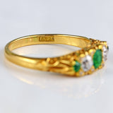 Ellibelle Jewellery Antique Victorian Emerald & Diamond 18ct Gold Five-Stone Ring