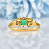 Ellibelle Jewellery Antique Victorian Emerald & Diamond Carved Half-Hoop Ring