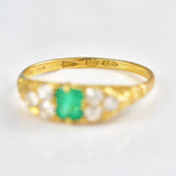 Ellibelle Jewellery Antique Victorian Emerald & Diamond Carved Half-Hoop Ring