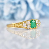 Ellibelle Jewellery Antique Victorian Emerald & Diamond Carved Half-Hoop Ring