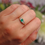 Ellibelle Jewellery Antique Victorian Emerald & Diamond Carved Half-Hoop Ring