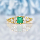 Ellibelle Jewellery Antique Victorian Emerald & Diamond Carved Half-Hoop Ring