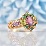 Ellibelle Jewellery Antique Victorian Garnet & Chrysoberyl 15ct Gold Ring