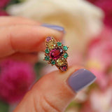 Ellibelle Jewellery Antique Victorian Garnet & Chrysoberyl 15ct Gold Ring