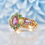 Ellibelle Jewellery Antique Victorian Garnet & Chrysoberyl 15ct Gold Ring