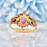 Ellibelle Jewellery Antique Victorian Garnet & Chrysoberyl 15ct Gold Ring