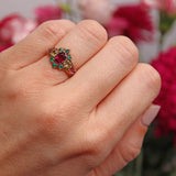 Ellibelle Jewellery Antique Victorian Garnet & Chrysoberyl 15ct Gold Ring