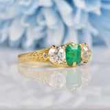Ellibelle Jewellery Antique Victorian Natural Emerald & Diamond Carved Half-Hoop Ring