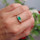 Ellibelle Jewellery Antique Victorian Natural Emerald & Diamond Carved Half-Hoop Ring