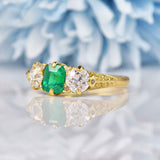 Ellibelle Jewellery Antique Victorian Natural Emerald & Diamond Carved Half-Hoop Ring