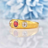 Ellibelle Jewellery Antique Victorian Natural Ruby & Old Cut Diamond Gold Gypsy Ring