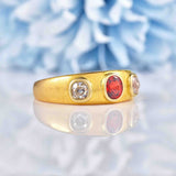 Ellibelle Jewellery Antique Victorian Natural Ruby & Old Cut Diamond Gold Gypsy Ring