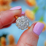Ellibelle Jewellery Antique Victorian Old-Mine-Cut 18ct Gold Platinum Diamond Cluster Ring (1.17ct